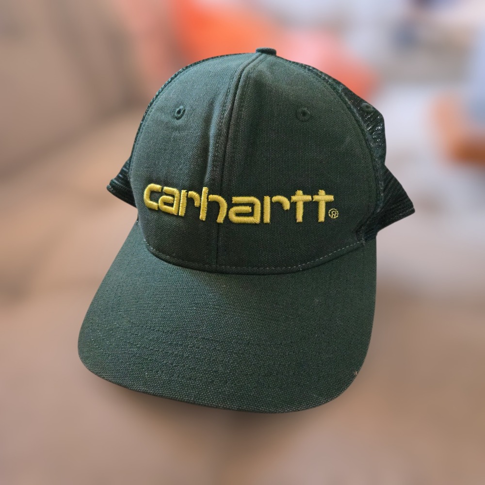 Carhartt Trucker Hat Snapback Green GUC Baseball Cap bMesh Logo Snapback Embroid